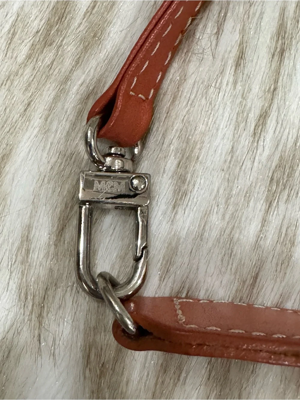 MCM Visetos Mini Pochette Cognac and Brown Monogram Wristlet Clutch